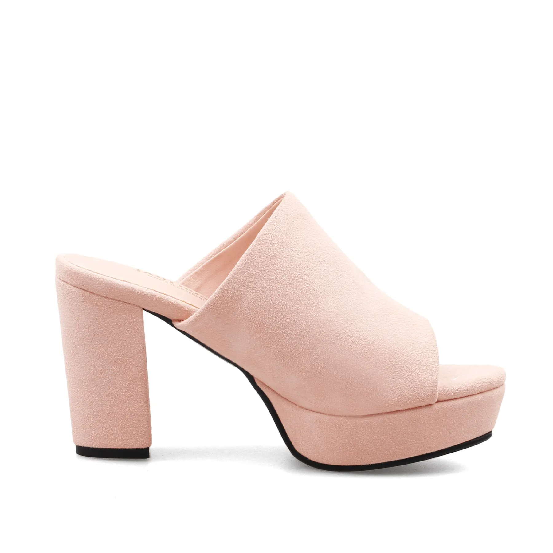 Peep Toe Leather Platform Mule - Pink