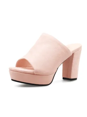 Peep Toe Leather Platform Mule - Pink