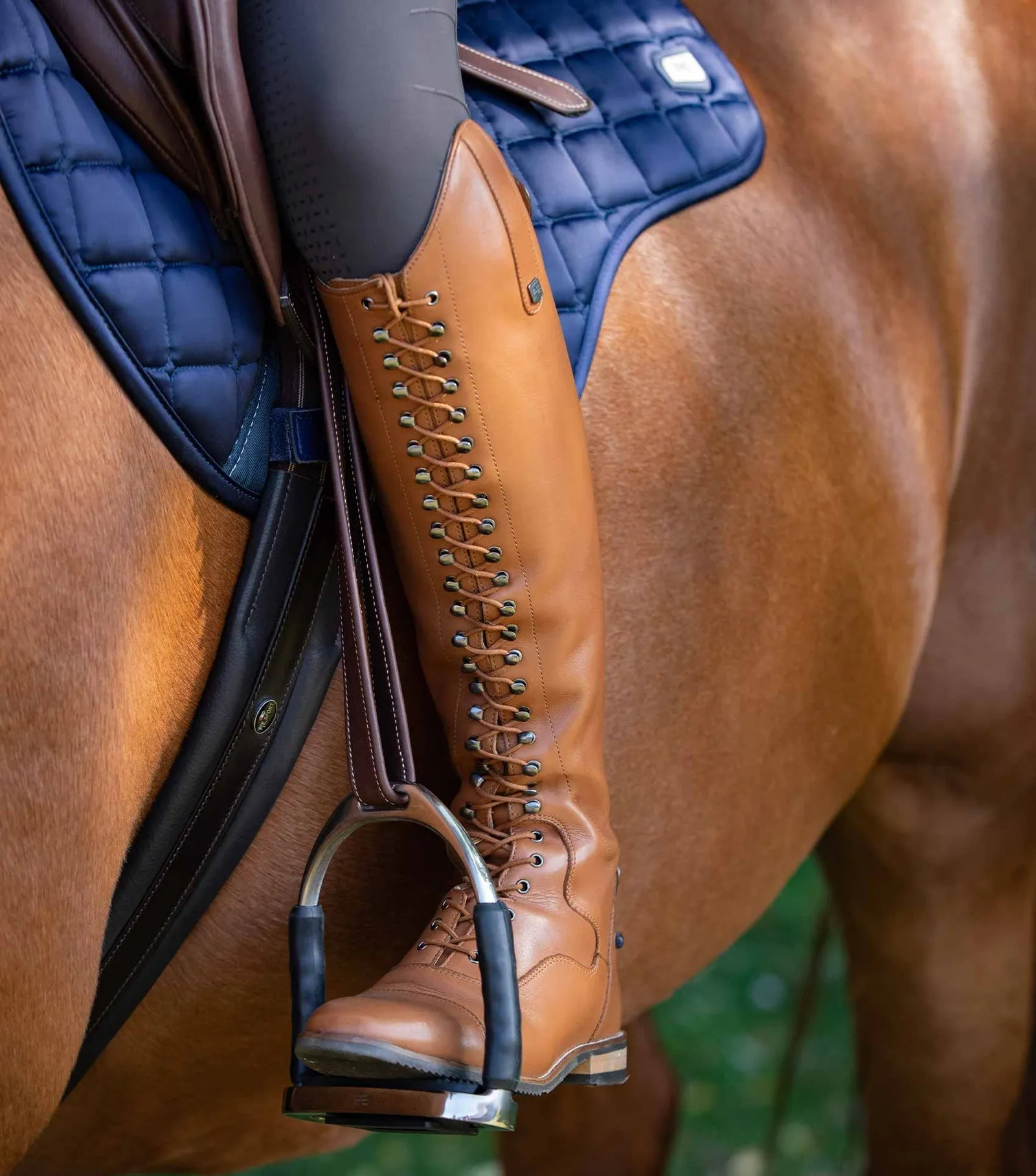 PEI Maurizia Tan Lace-up Tall Riding Boots (UK5-Wide)