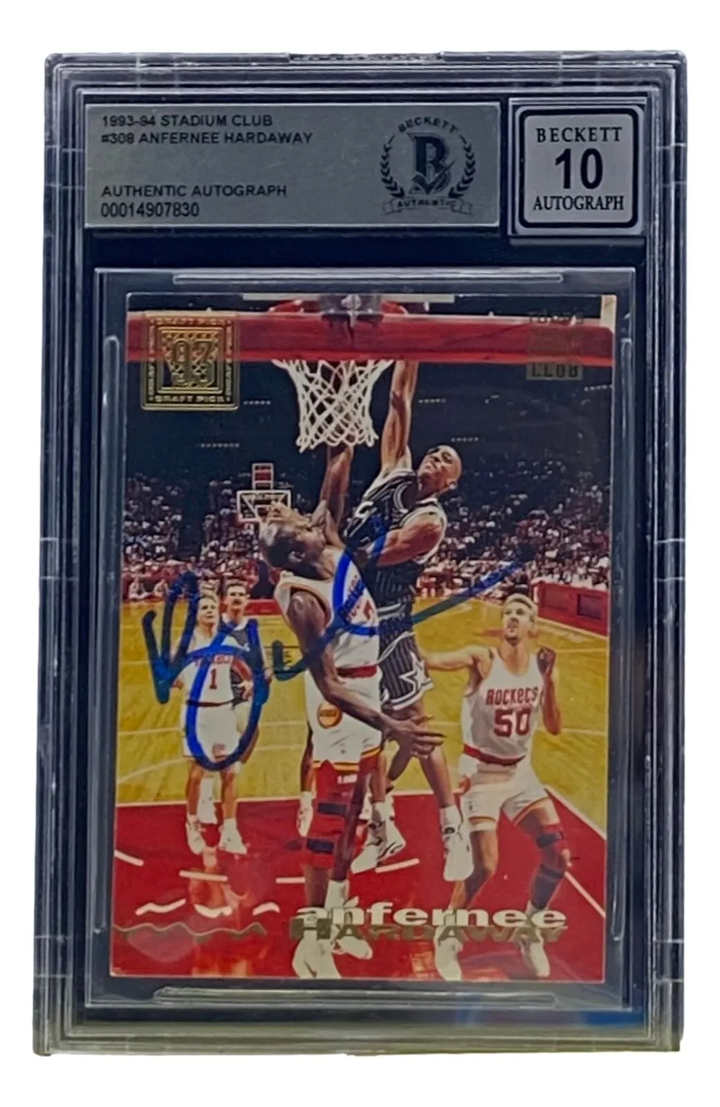 Penny Hardaway Signed Slabbed Magic 1993-94 Stadium Club #308 BAS Grade 10