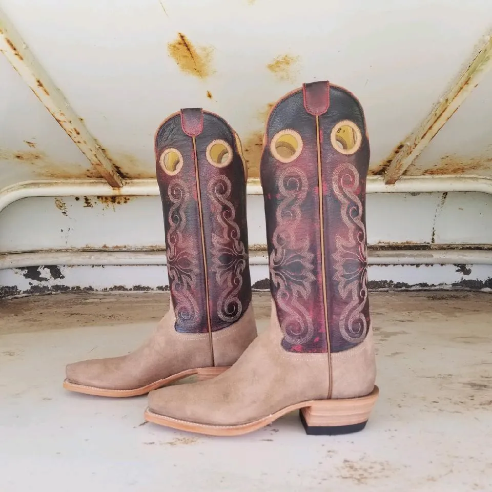 Picosa Creek Boot Tan Roughout w/ Black Cherry Brush Off - The Abilene