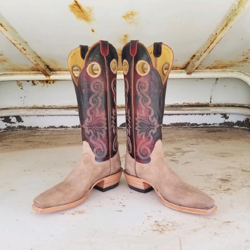 Picosa Creek Boot Tan Roughout w/ Black Cherry Brush Off - The Abilene