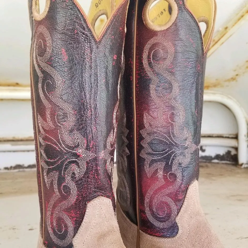 Picosa Creek Boot Tan Roughout w/ Black Cherry Brush Off - The Abilene