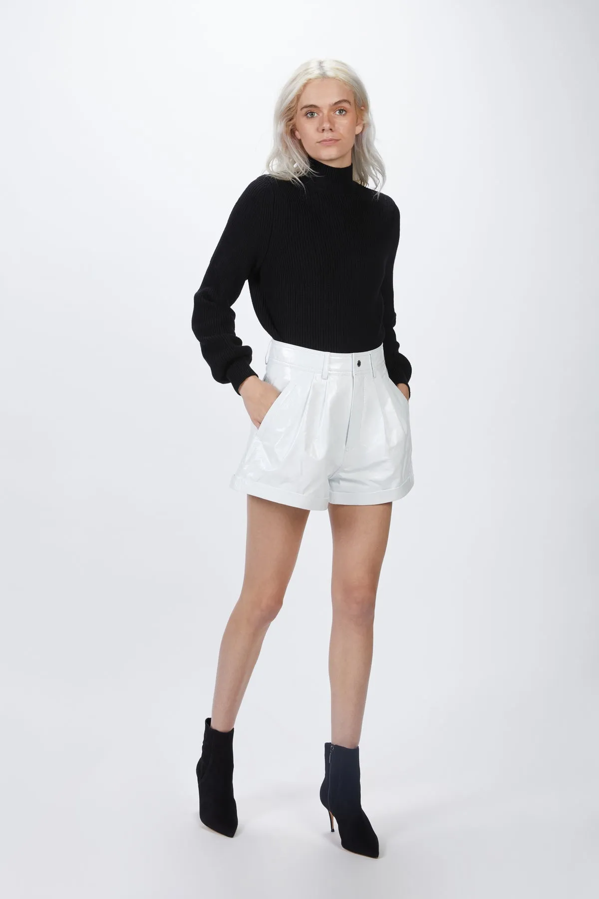 PLEATED HIGH-RISE LEATHER SHORTS