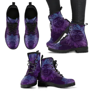 Purple Blue Sun And Moon Mandala Women's Eco-Friendly Leather Boots