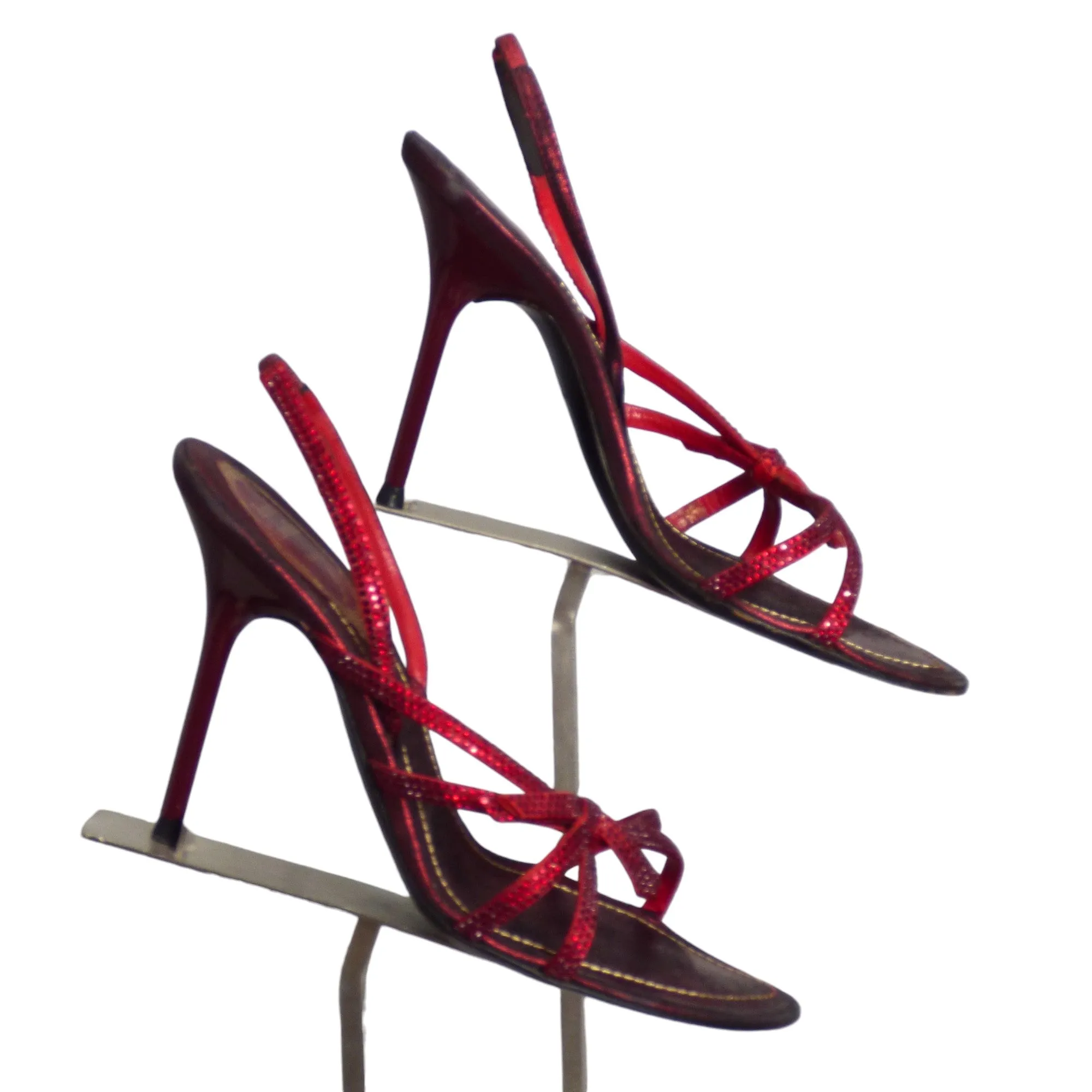 RENE CAOVILLA- Burgundy Rhinestone Evening Sandals, Size 36