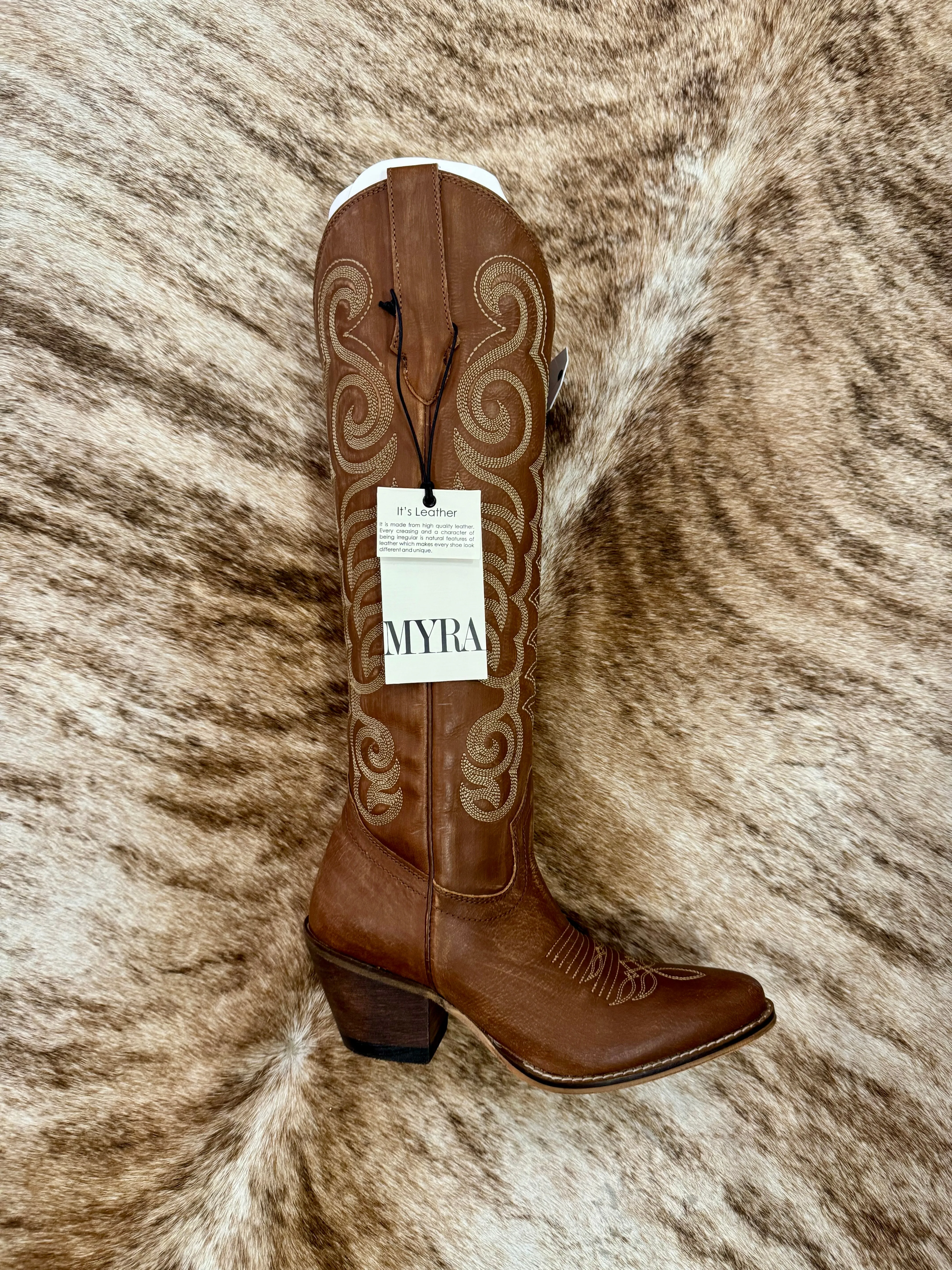 RESTOCK MYRA Brown Embroidered Leather Boots