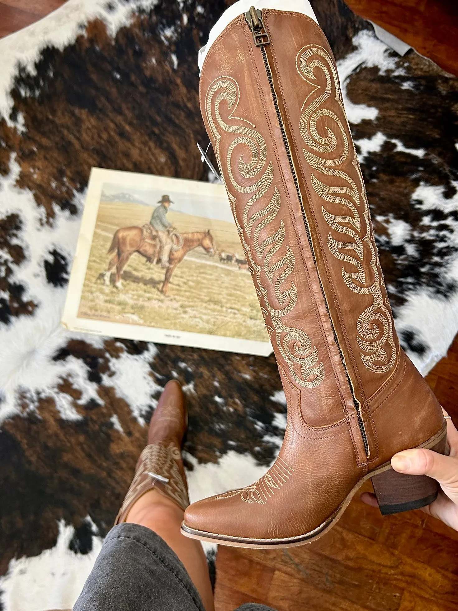 RESTOCK MYRA Brown Embroidered Leather Boots