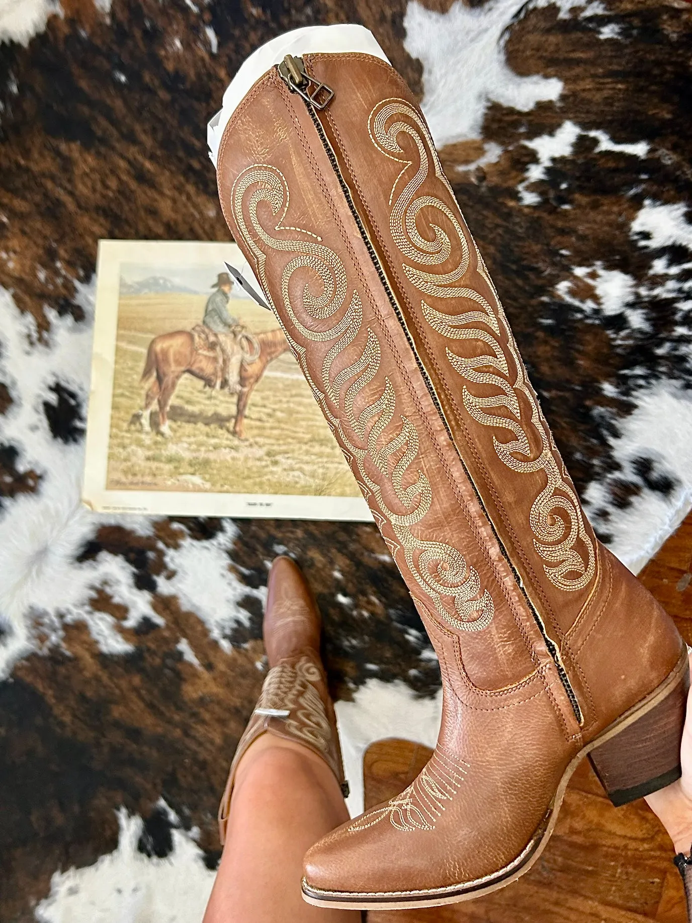 RESTOCK MYRA Brown Embroidered Leather Boots