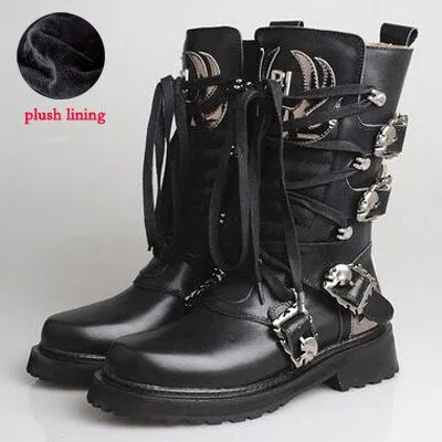 retro style knight boots women white cow leather thick bottom mid calf boot buckle belt lace up short boots women