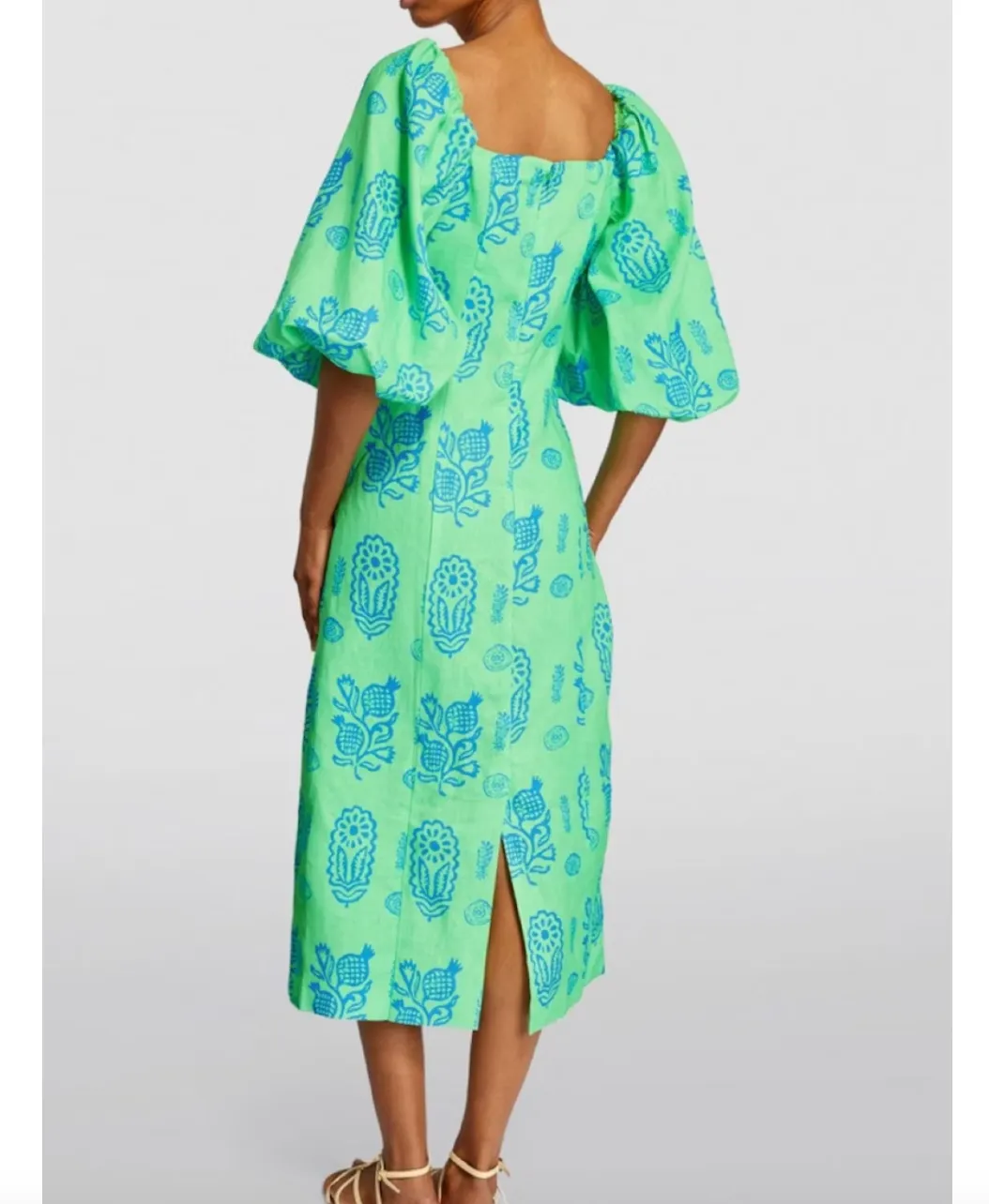 Rhode Resort Green Linen cut-out Noa Midi Dress  UK 10