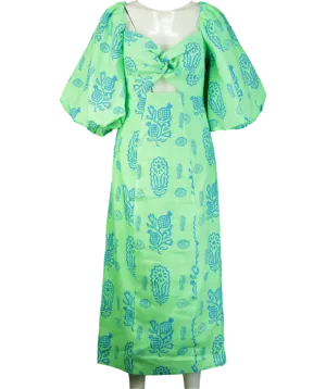 Rhode Resort Green Linen cut-out Noa Midi Dress  UK 10