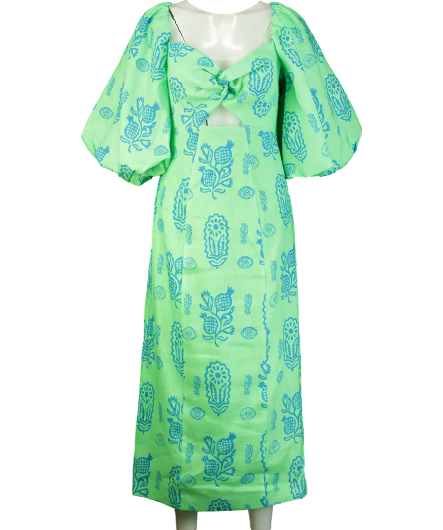 Rhode Resort Green Linen cut-out Noa Midi Dress  UK 10