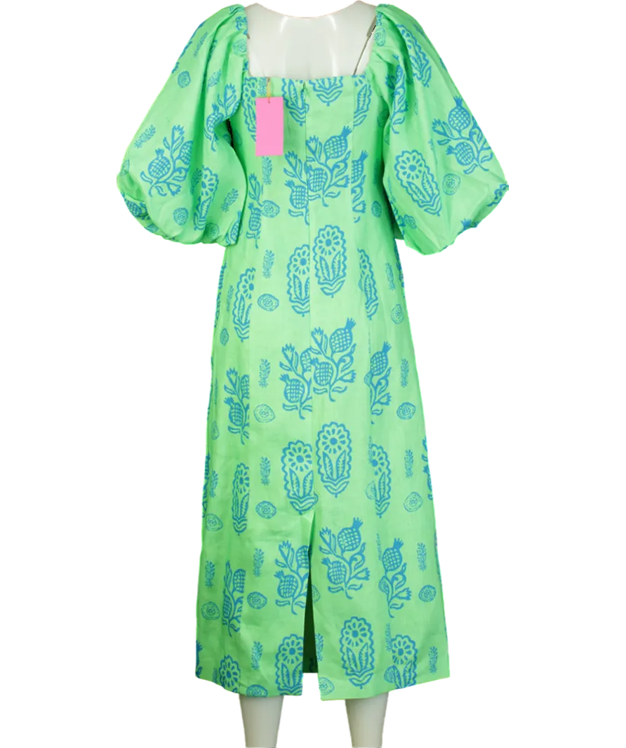 Rhode Resort Green Linen cut-out Noa Midi Dress  UK 10