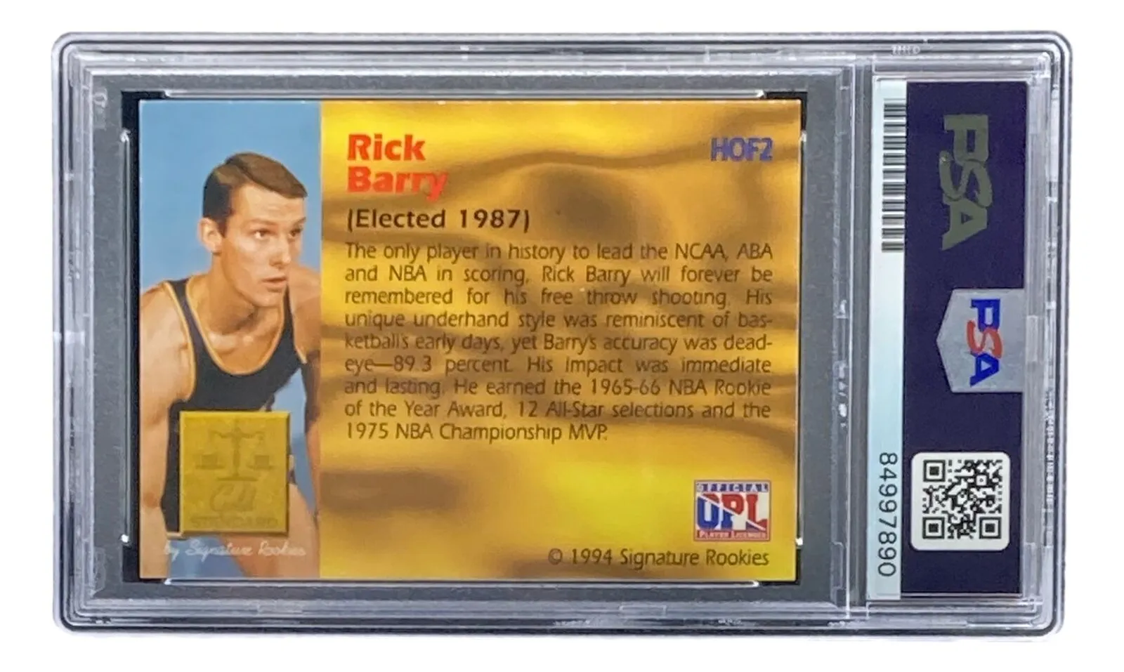Rick Barry Signed 1994 Signature Rookies #HOF2 Trading Card PSA/DNA Gem MT 10
