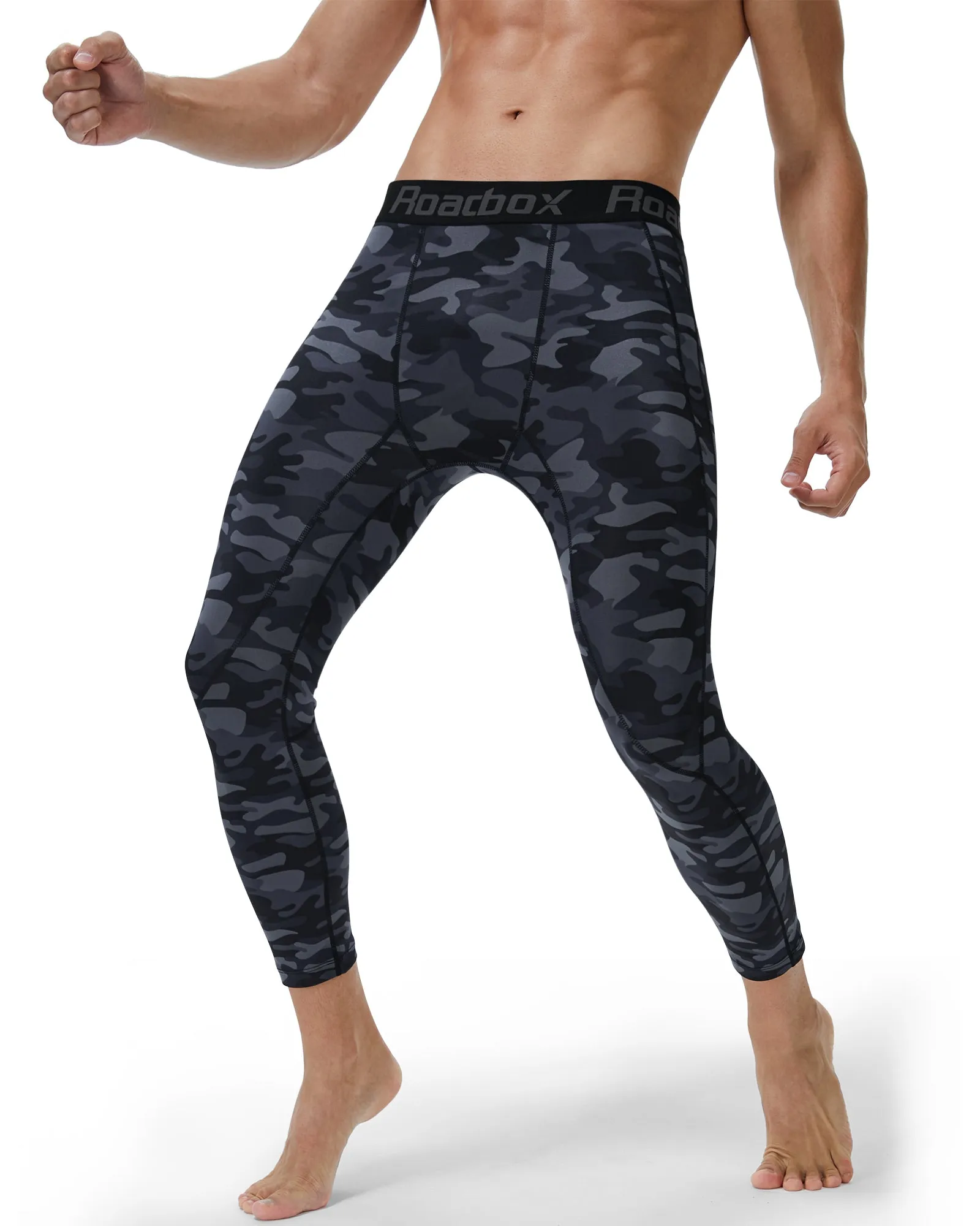 Roadbox Mens 3/4 Baselayer 2pack Dry Cool Compression Pants Running Base Layer Legging Tights