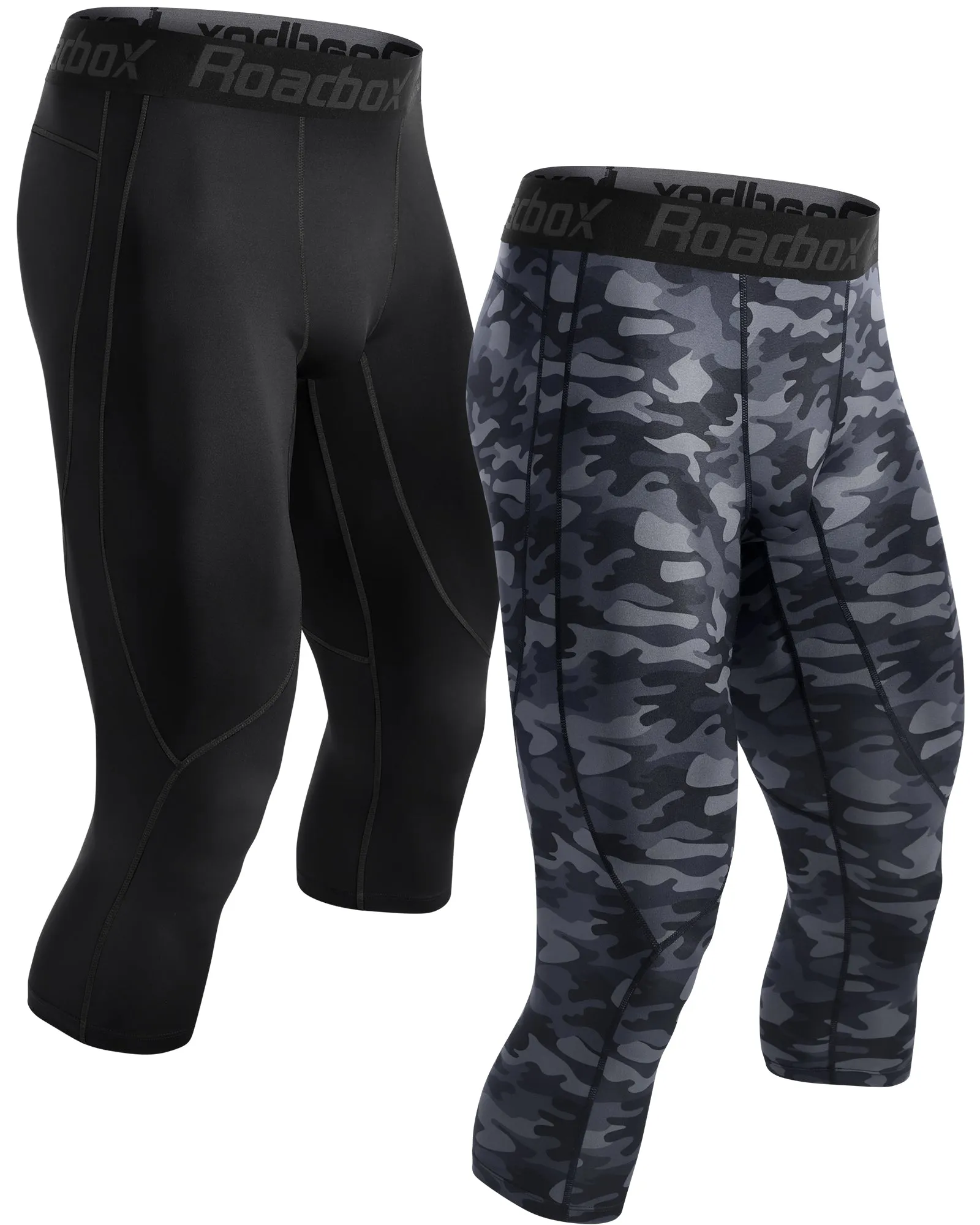 Roadbox Mens 3/4 Baselayer 2pack Dry Cool Compression Pants Running Base Layer Legging Tights