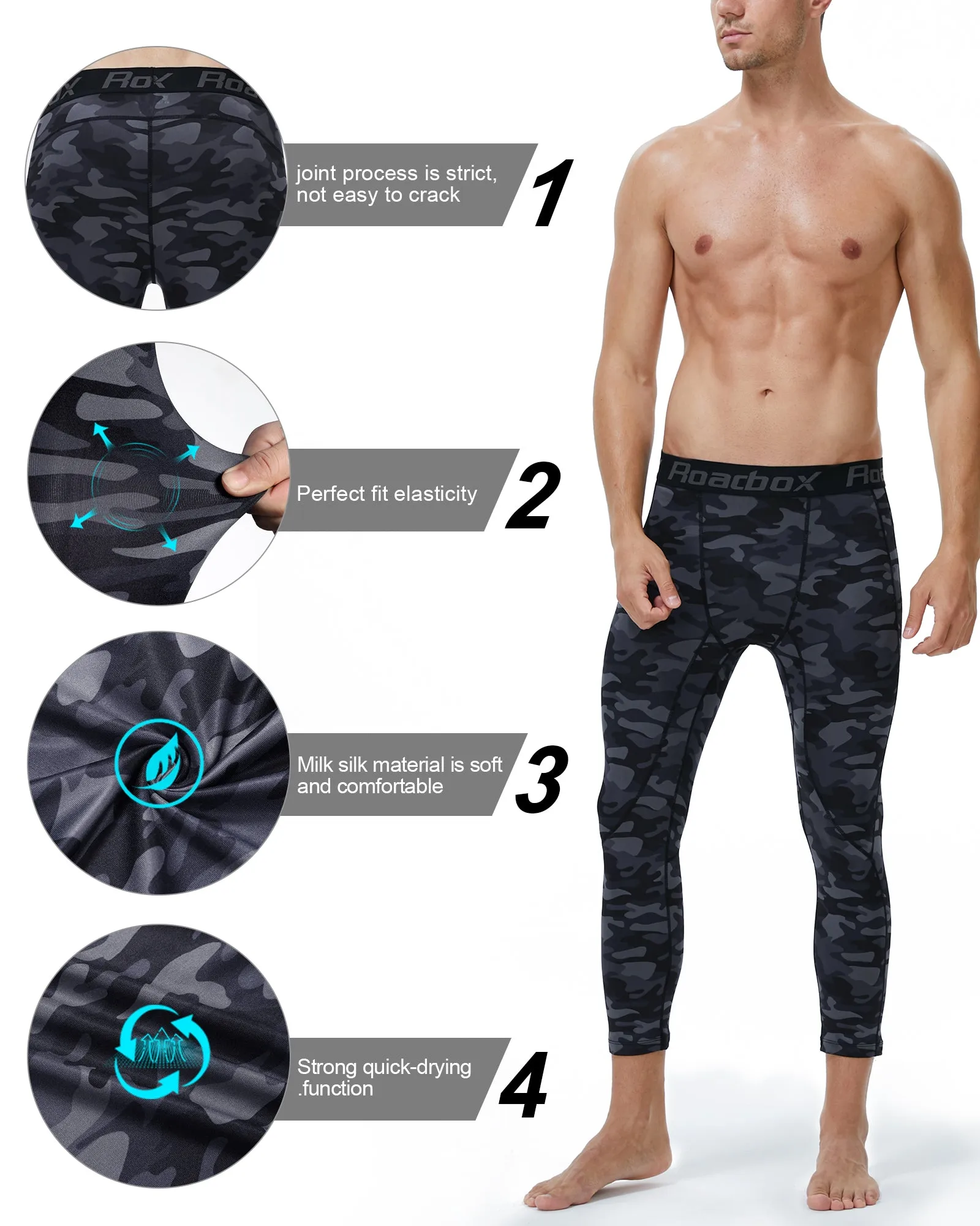 Roadbox Mens 3/4 Baselayer 2pack Dry Cool Compression Pants Running Base Layer Legging Tights