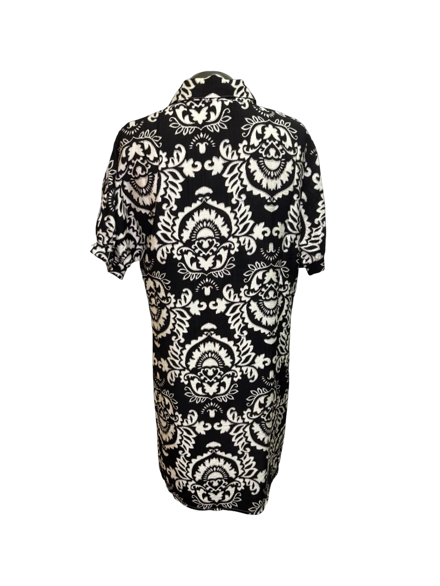 Short Sleeve Print Button Up Dress Black