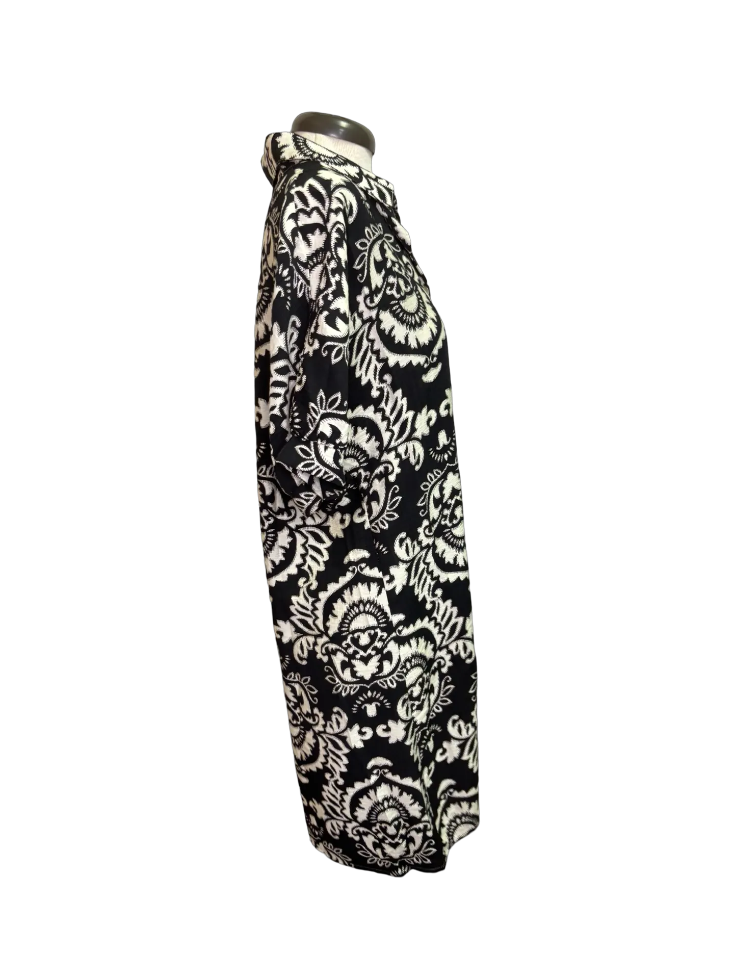 Short Sleeve Print Button Up Dress Black