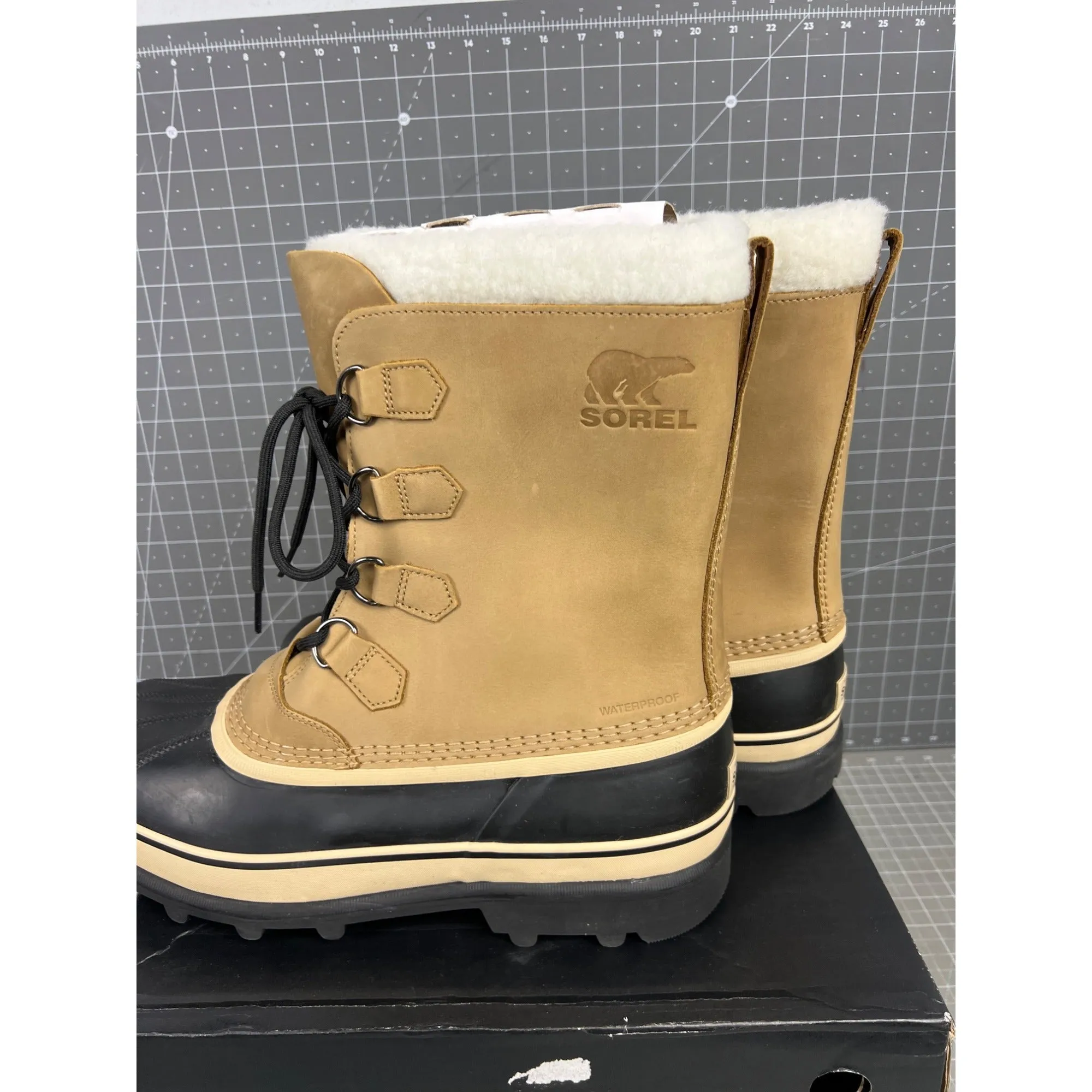 Sorel Caribou Men’s Waterproof Boots Sz 14 Insulated Leather Buff/Chamois New