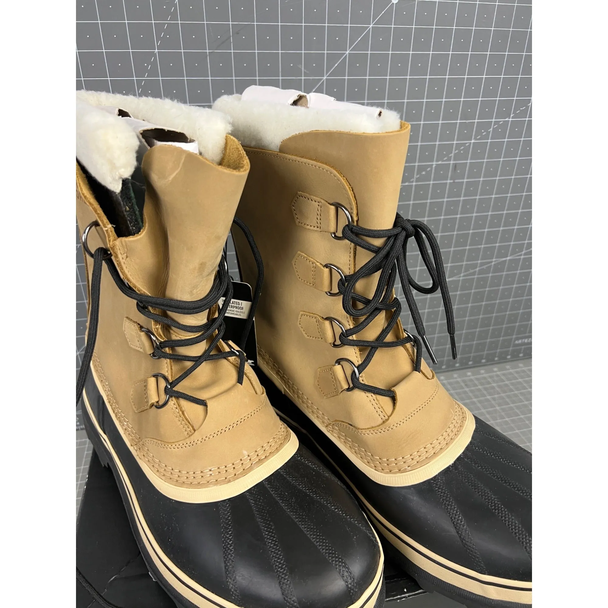 Sorel Caribou Men’s Waterproof Boots Sz 14 Insulated Leather Buff/Chamois New