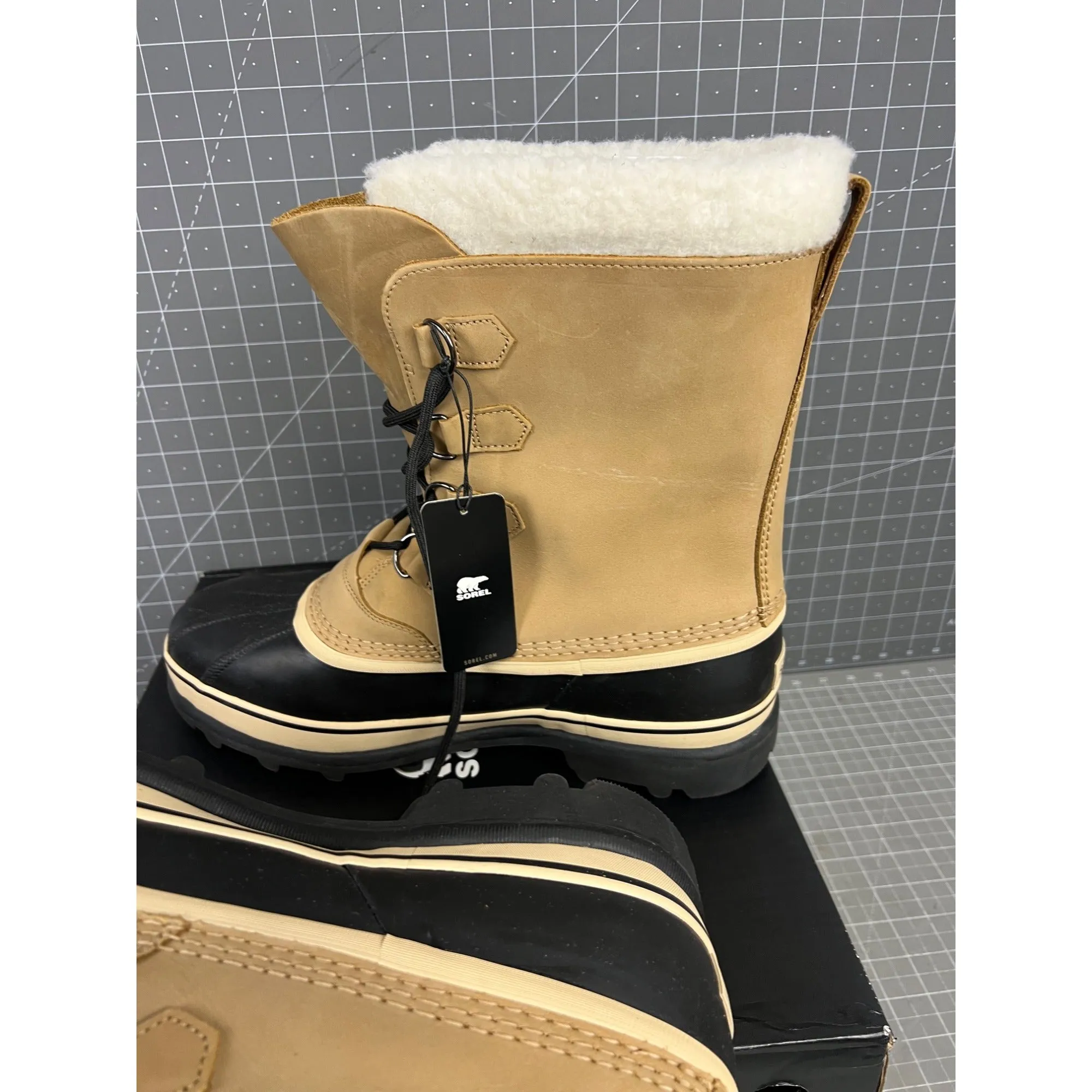 Sorel Caribou Men’s Waterproof Boots Sz 14 Insulated Leather Buff/Chamois New
