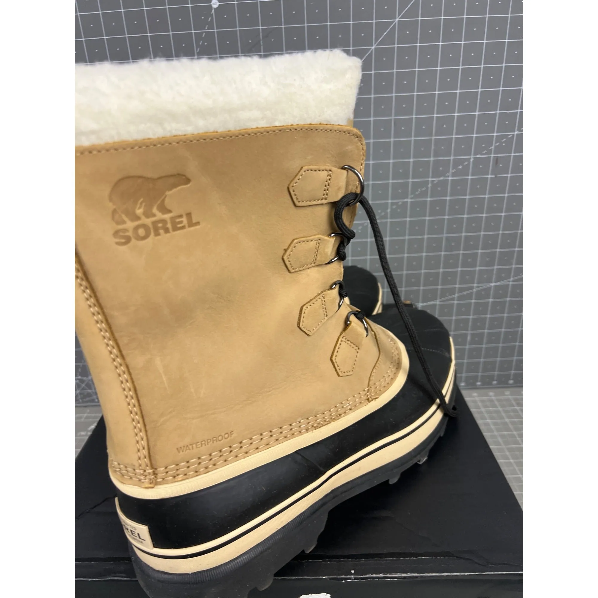 Sorel Caribou Men’s Waterproof Boots Sz 14 Insulated Leather Buff/Chamois New
