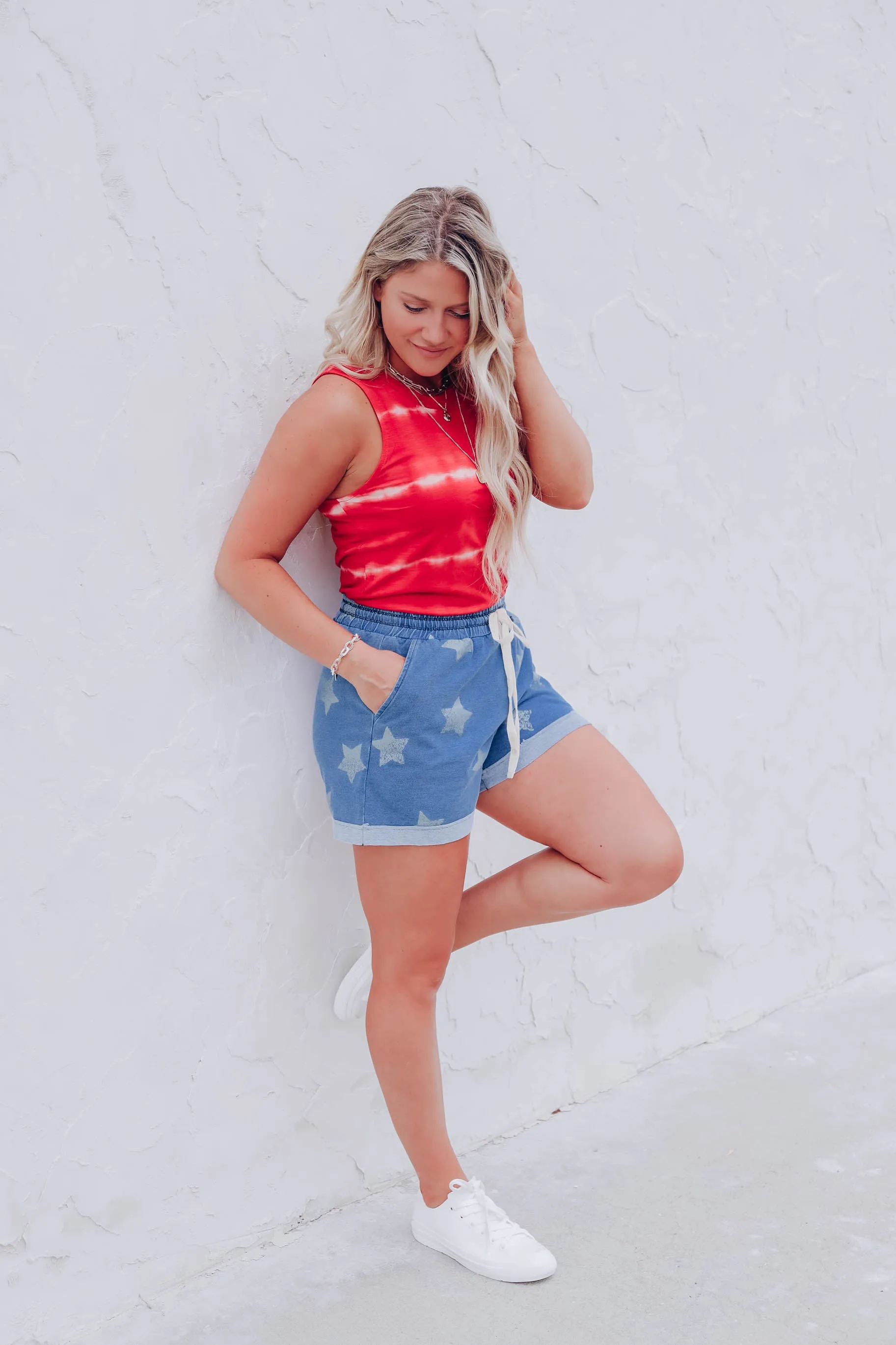 Summer Days Bleach Wash Tank - Red