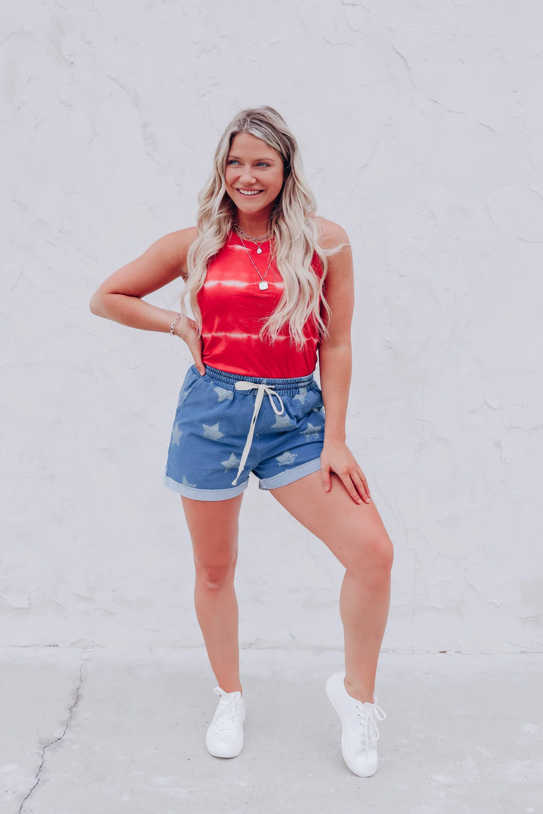 Summer Days Bleach Wash Tank - Red