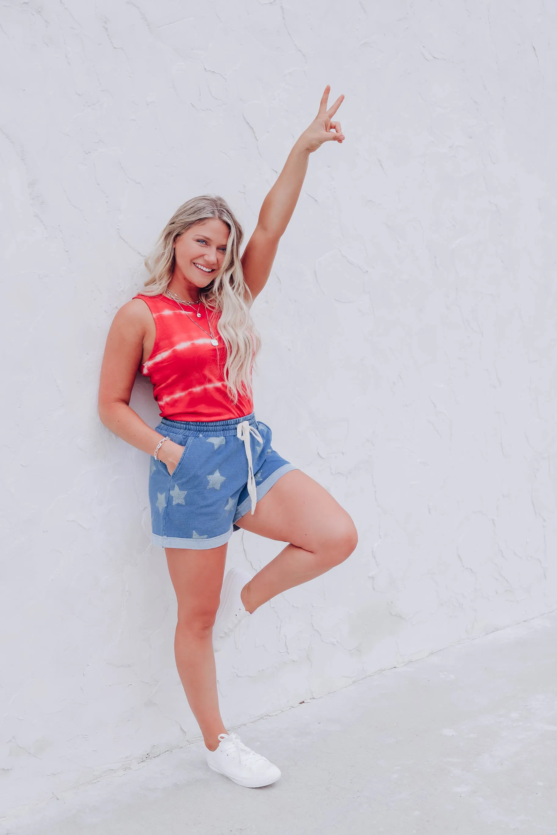 Summer Days Bleach Wash Tank - Red