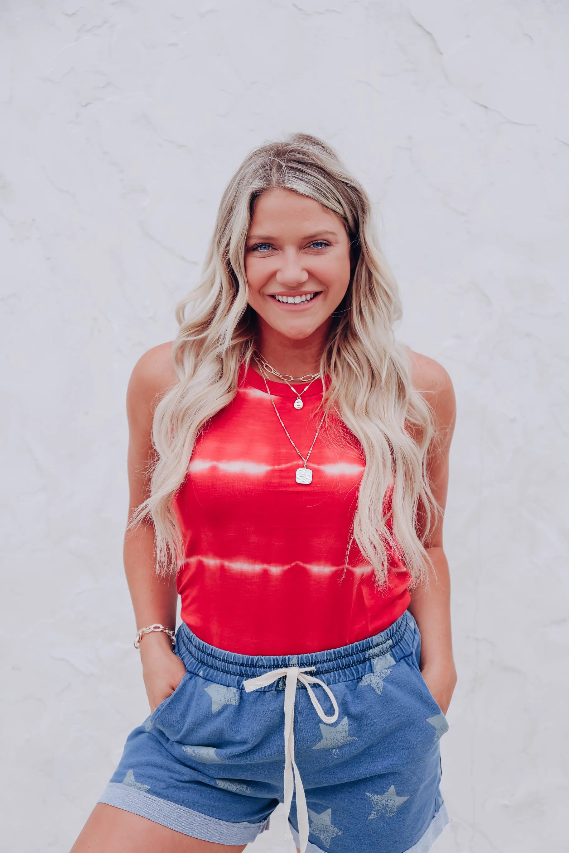 Summer Days Bleach Wash Tank - Red