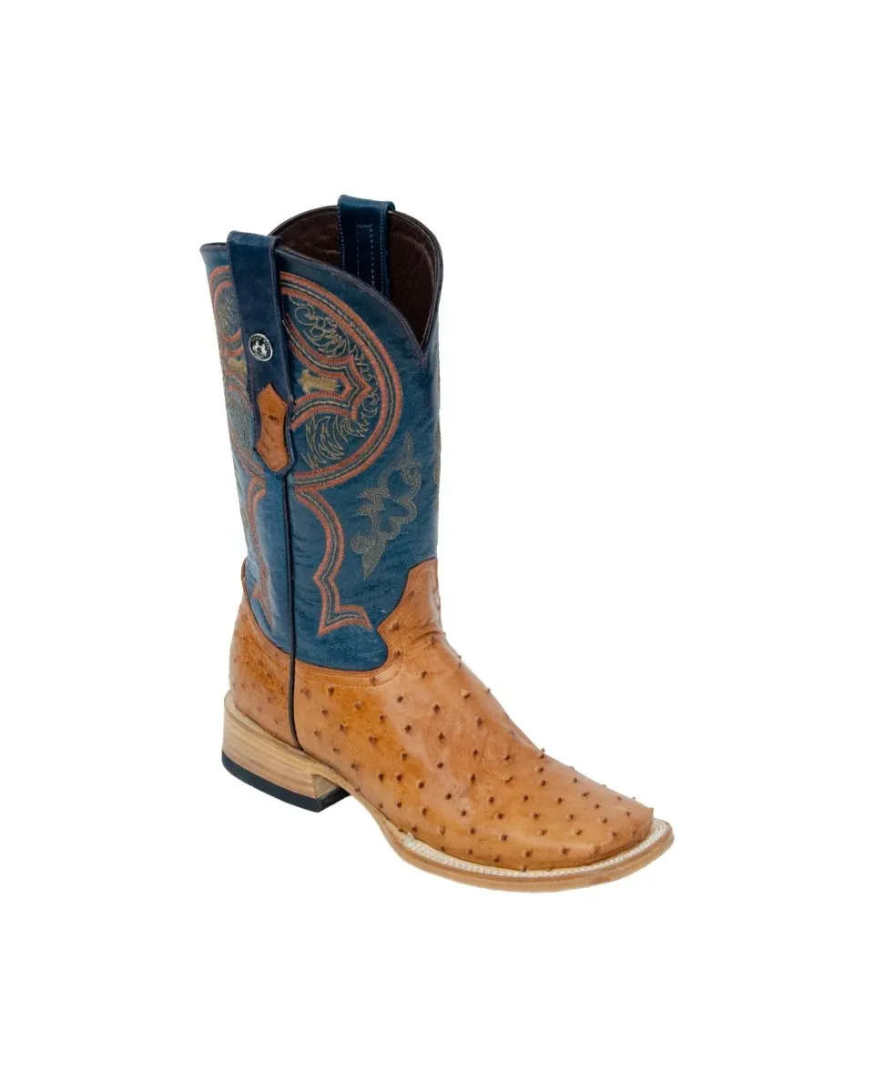 TANNER MARK MEN'S EXOTIC LEATHER Ostrich MD Brandy Cowboy Boots EE