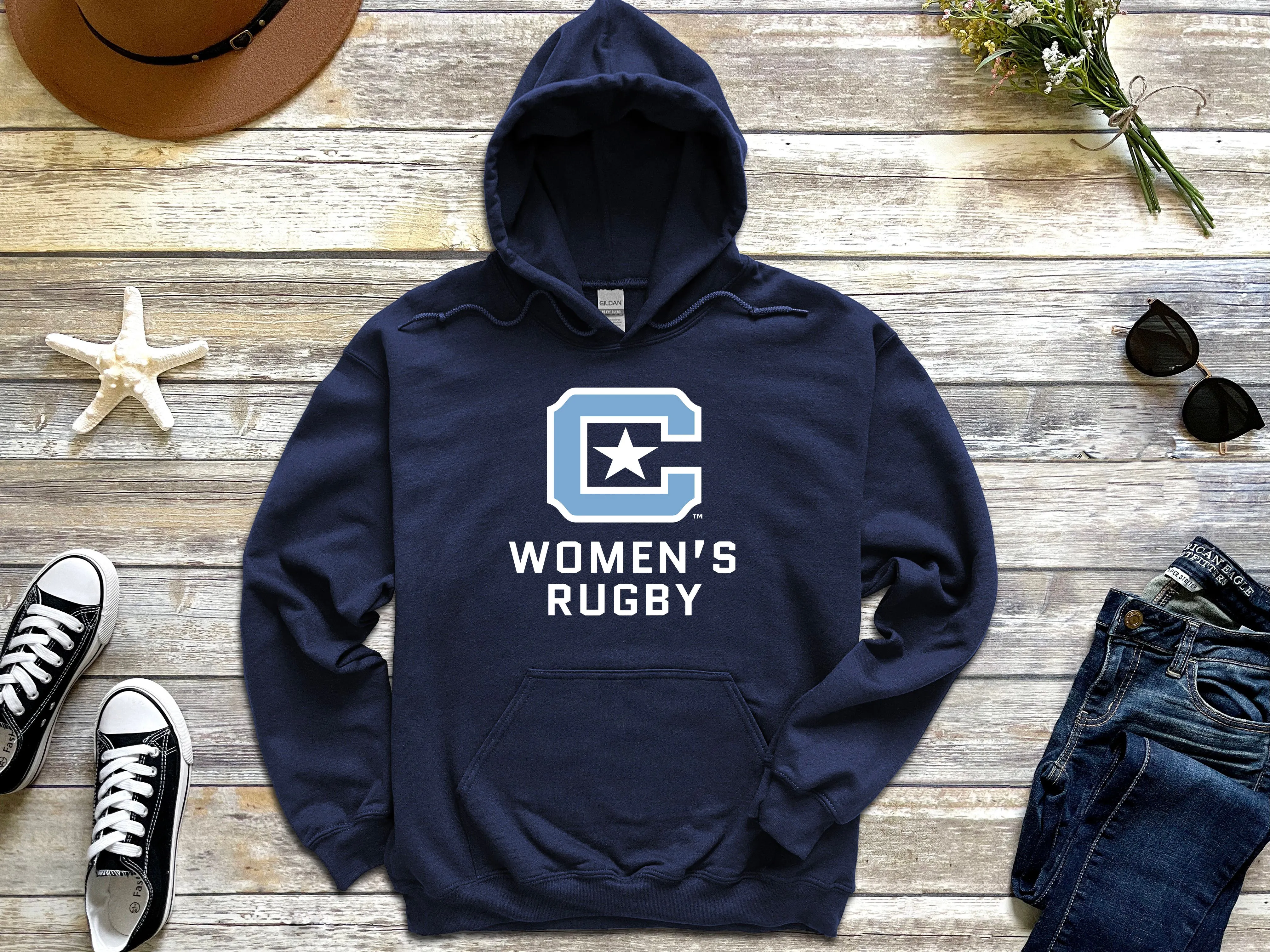The Citadel Block C Star logo, Sports - Women's Rugby,  Heavy Blend™ Hooded Unisex Sweatshirt