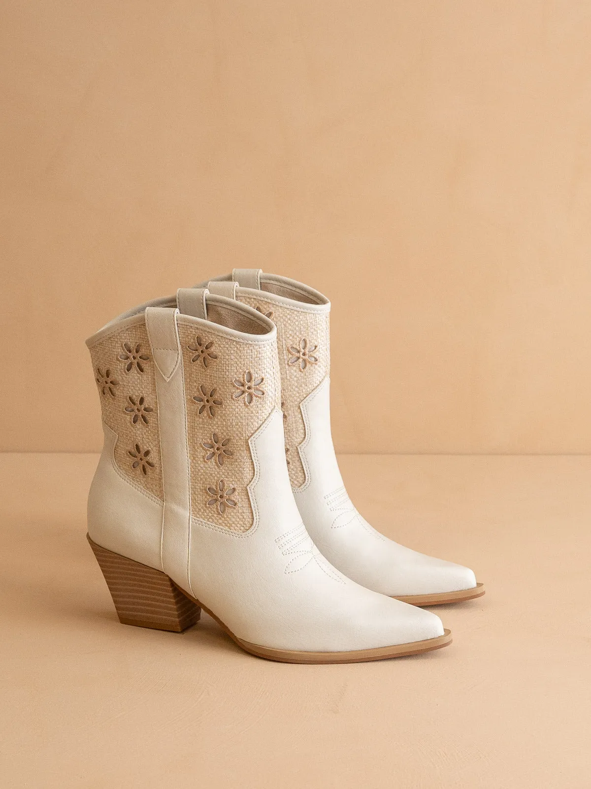 The Della | White Mesh Floral Cutout Detail Cowboy Boots
