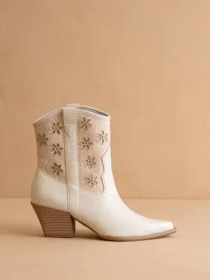 The Della | White Mesh Floral Cutout Detail Cowboy Boots