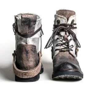 Top Quality Designer Vintage Cowhide Mens Ankle Boots Canvas Patchwork Genuine Leather Lace Up Breathable Casual Cargo Boots