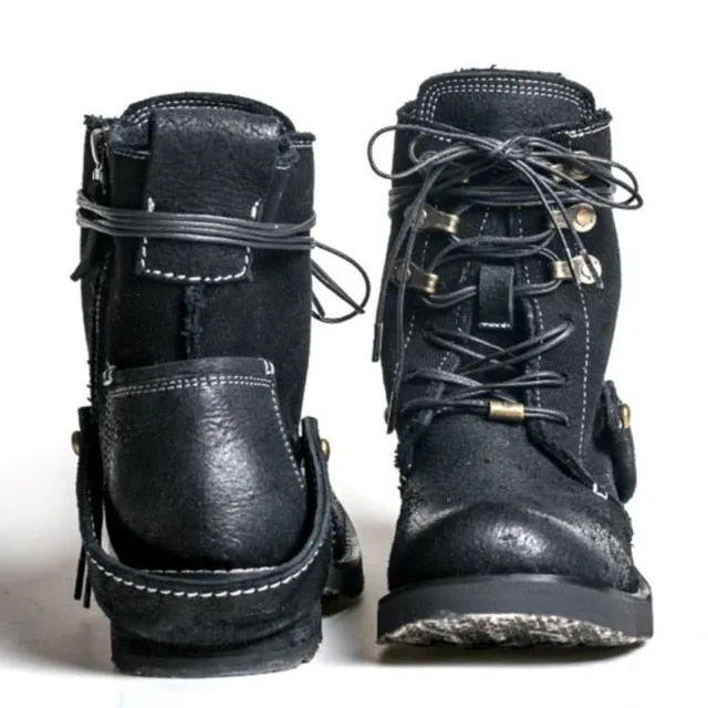 Top Quality Designer Vintage Cowhide Mens Ankle Boots Canvas Patchwork Genuine Leather Lace Up Breathable Casual Cargo Boots