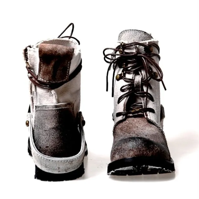 Top Quality Designer Vintage Cowhide Mens Ankle Boots Canvas Patchwork Genuine Leather Lace Up Breathable Casual Cargo Boots