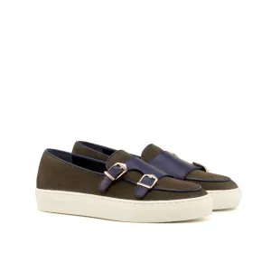Unique Handcrafted Monk Sneaker - Lux Suede Grey-Painted Calf Navy