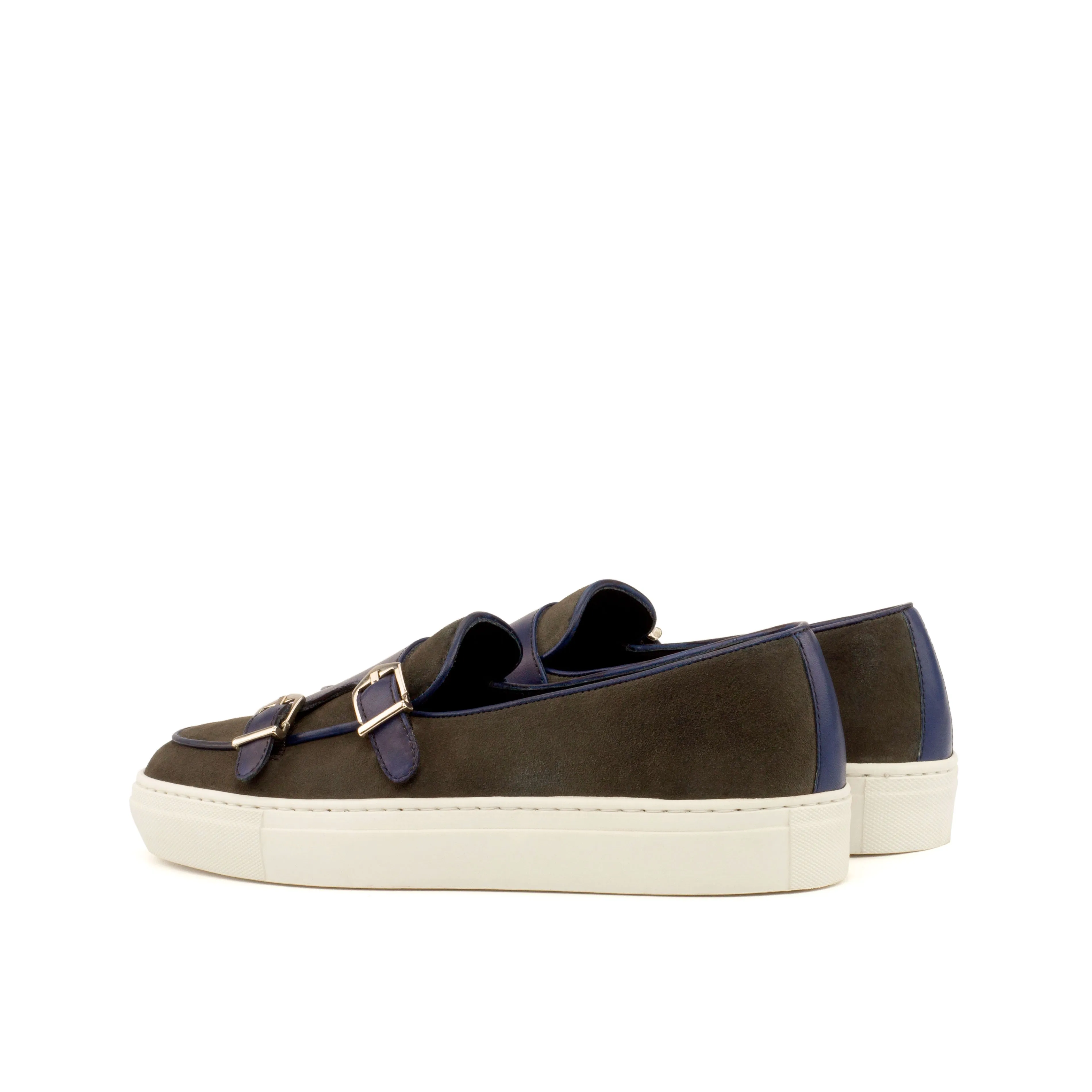 Unique Handcrafted Monk Sneaker - Lux Suede Grey-Painted Calf Navy