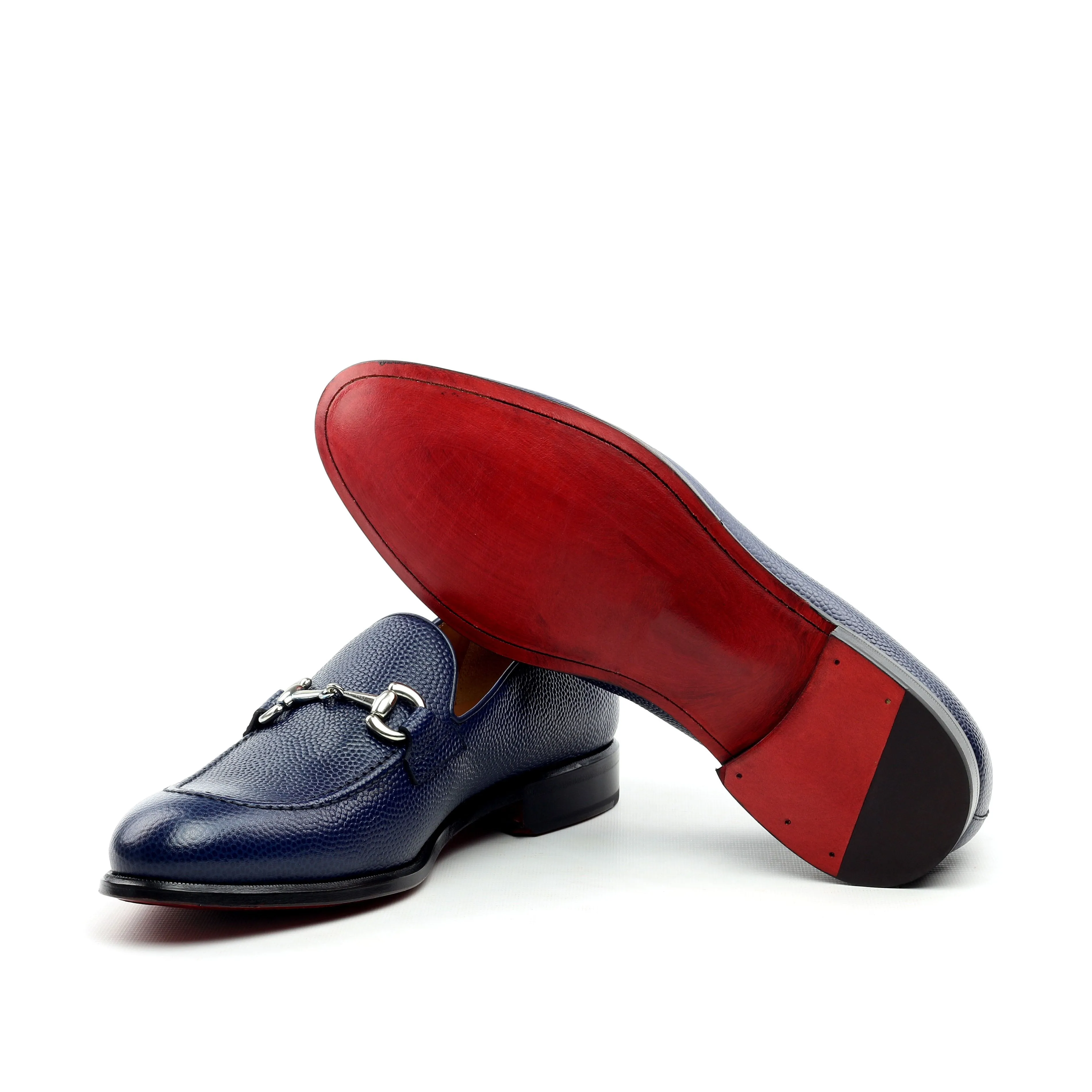 Unique Handcrafted Pebble Grain Navy Blue Loafer
