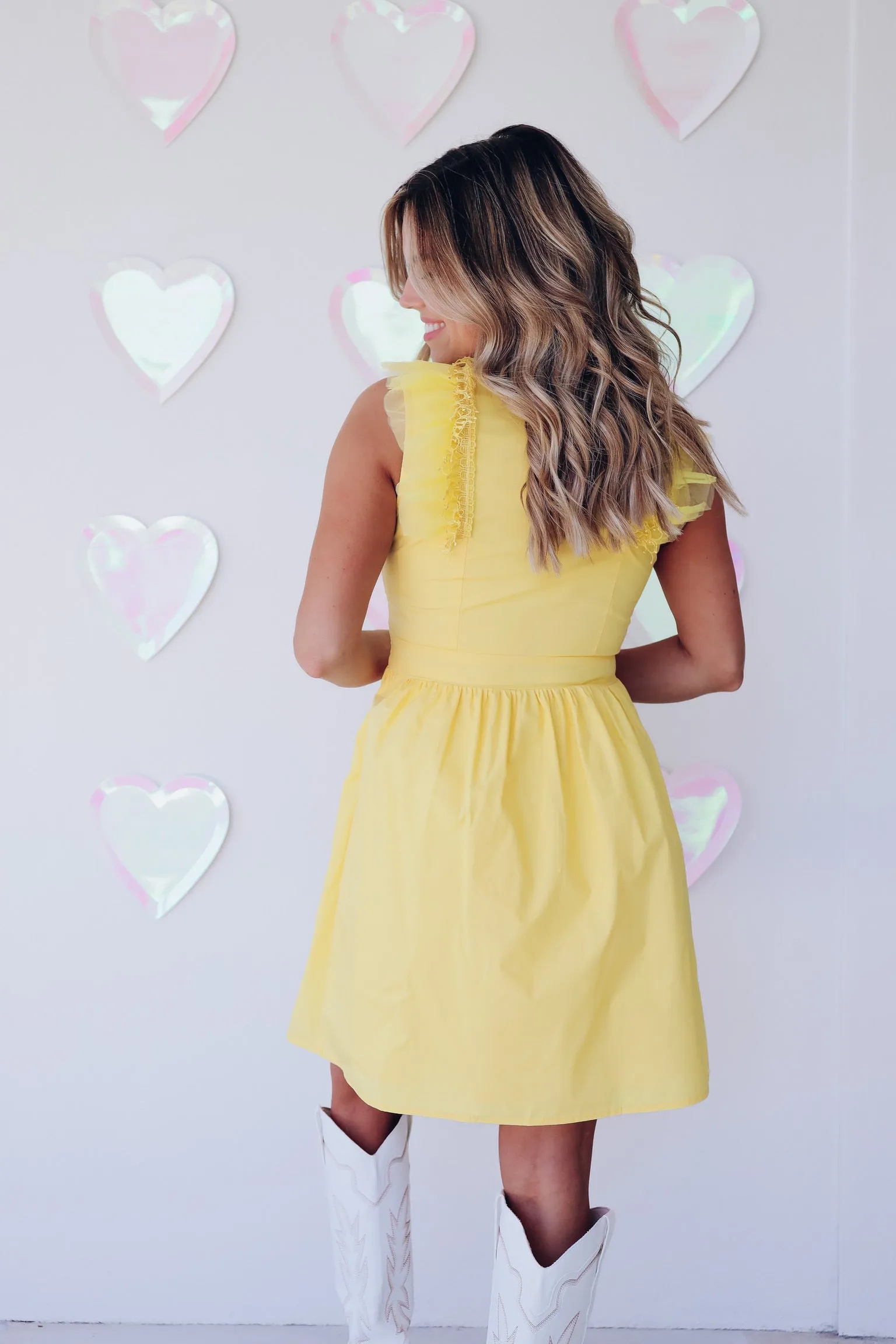 Victoria Tulle And Lace Trim Sun Dress - Yellow