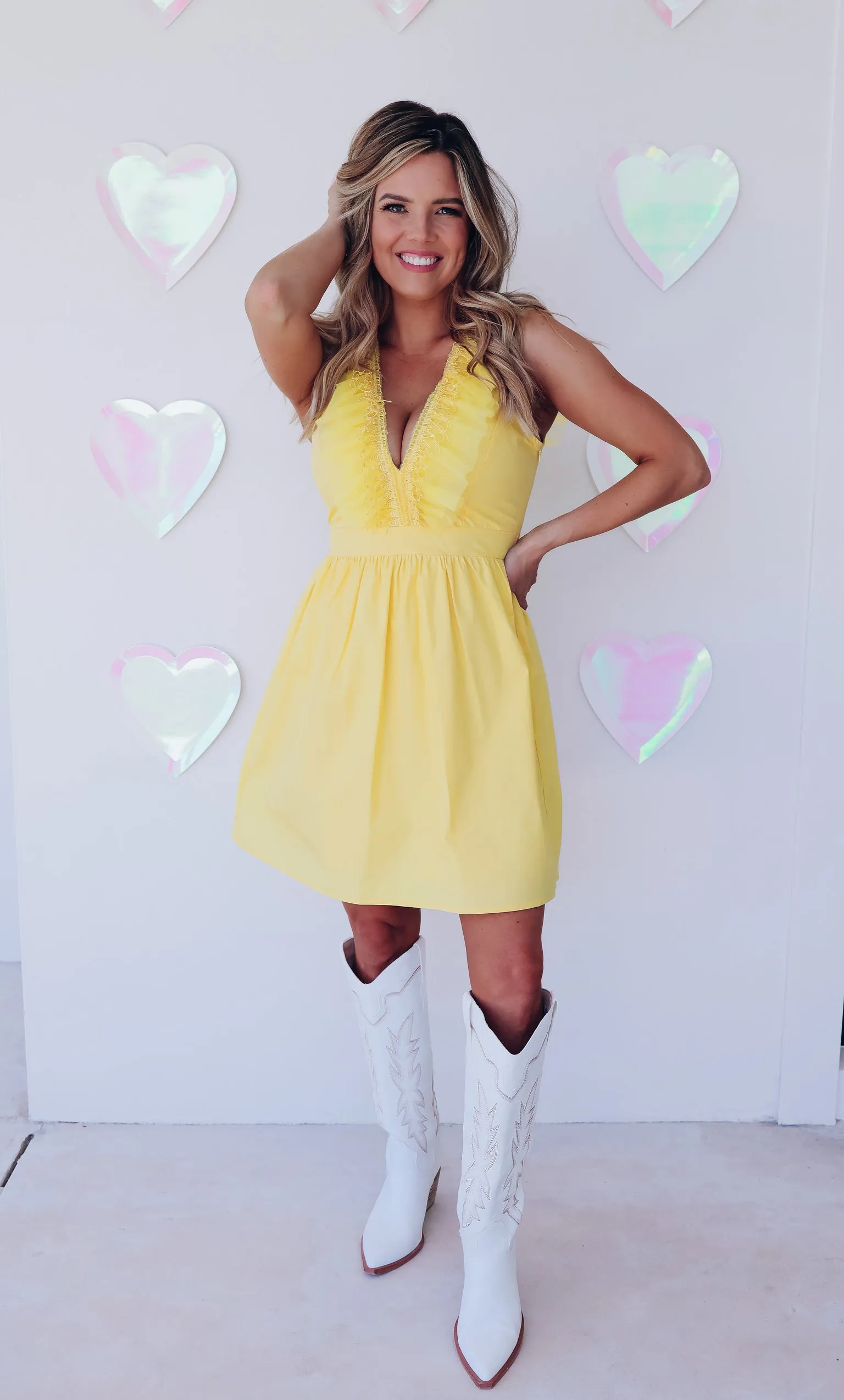 Victoria Tulle And Lace Trim Sun Dress - Yellow
