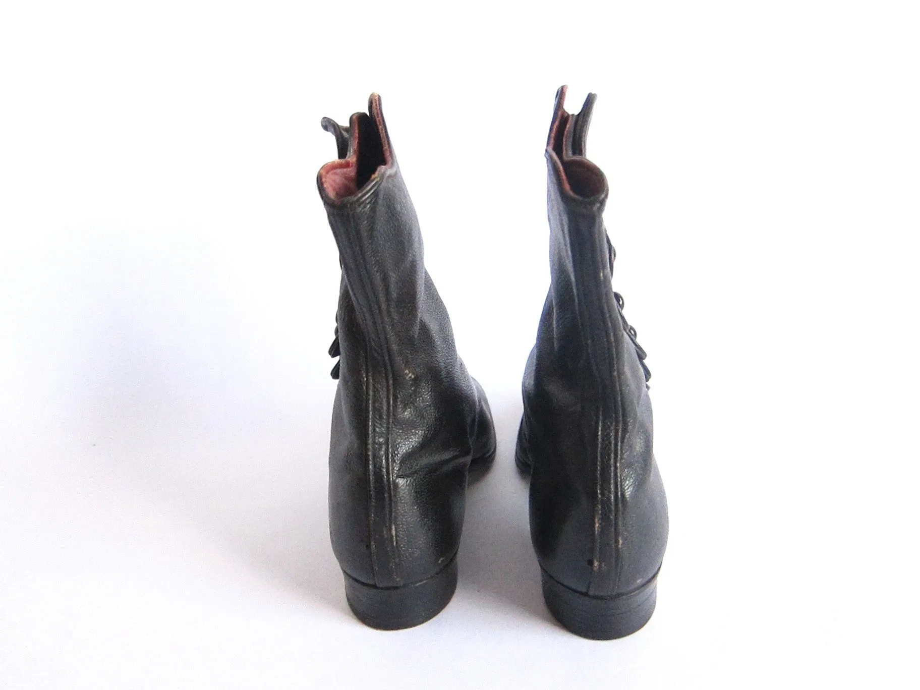 Victorian Black Leather Womens Button Boots - Size 7 / 7.5