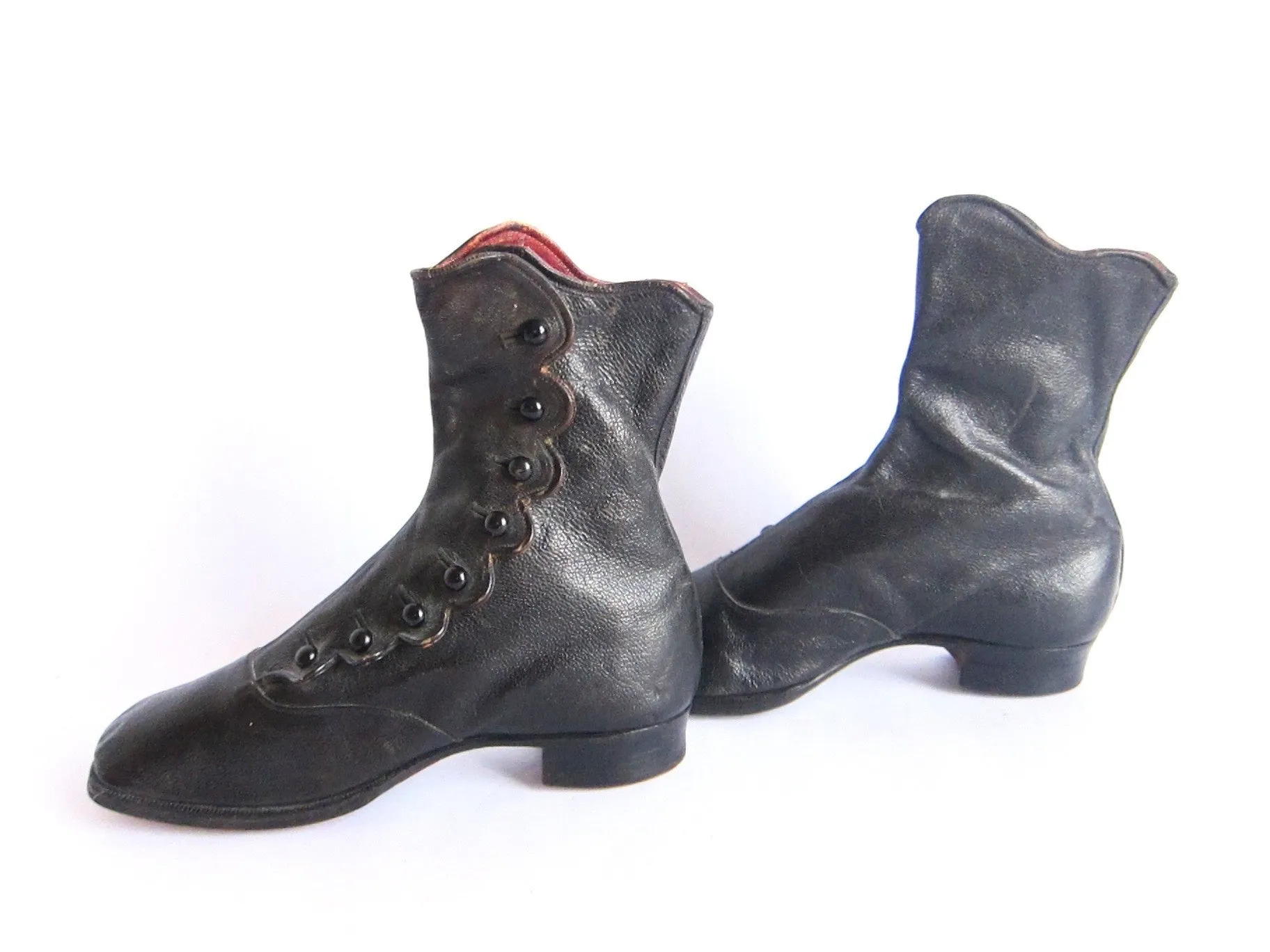 Victorian Black Leather Womens Button Boots - Size 7 / 7.5