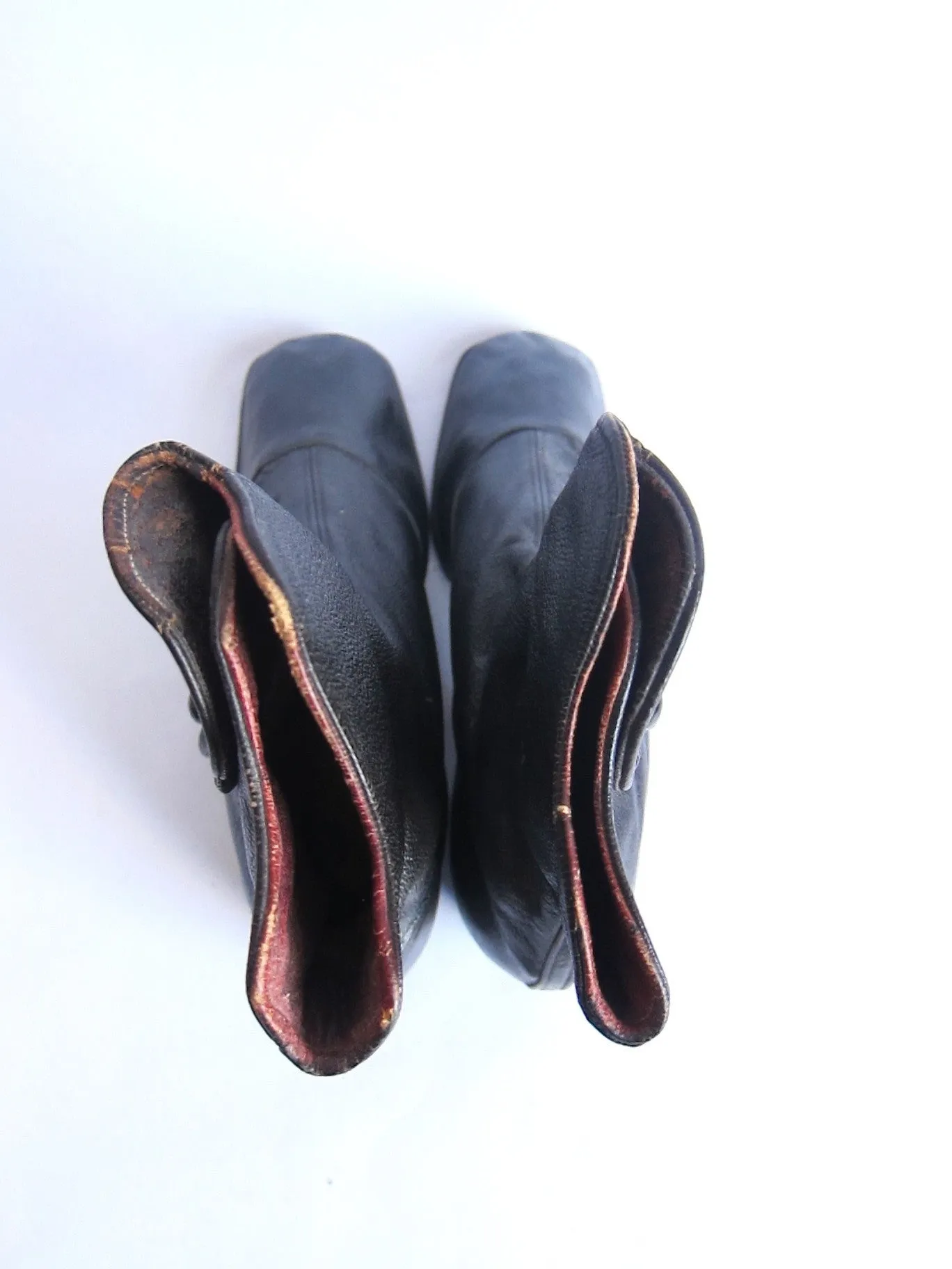 Victorian Black Leather Womens Button Boots - Size 7 / 7.5