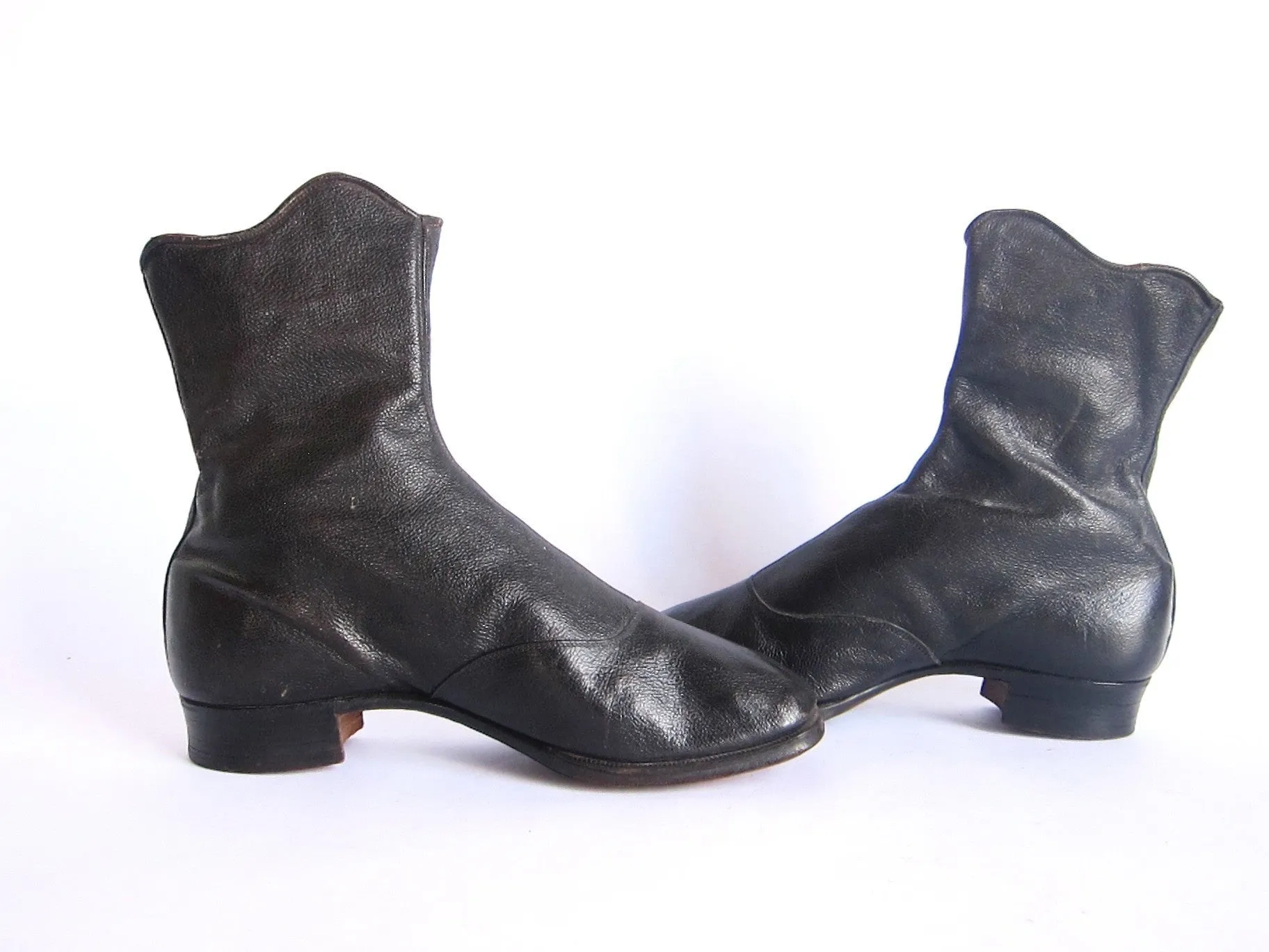 Victorian Black Leather Womens Button Boots - Size 7 / 7.5