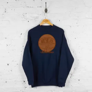 Vintage Michigan Wolverines Basketball Sweatshirt - Blue - L