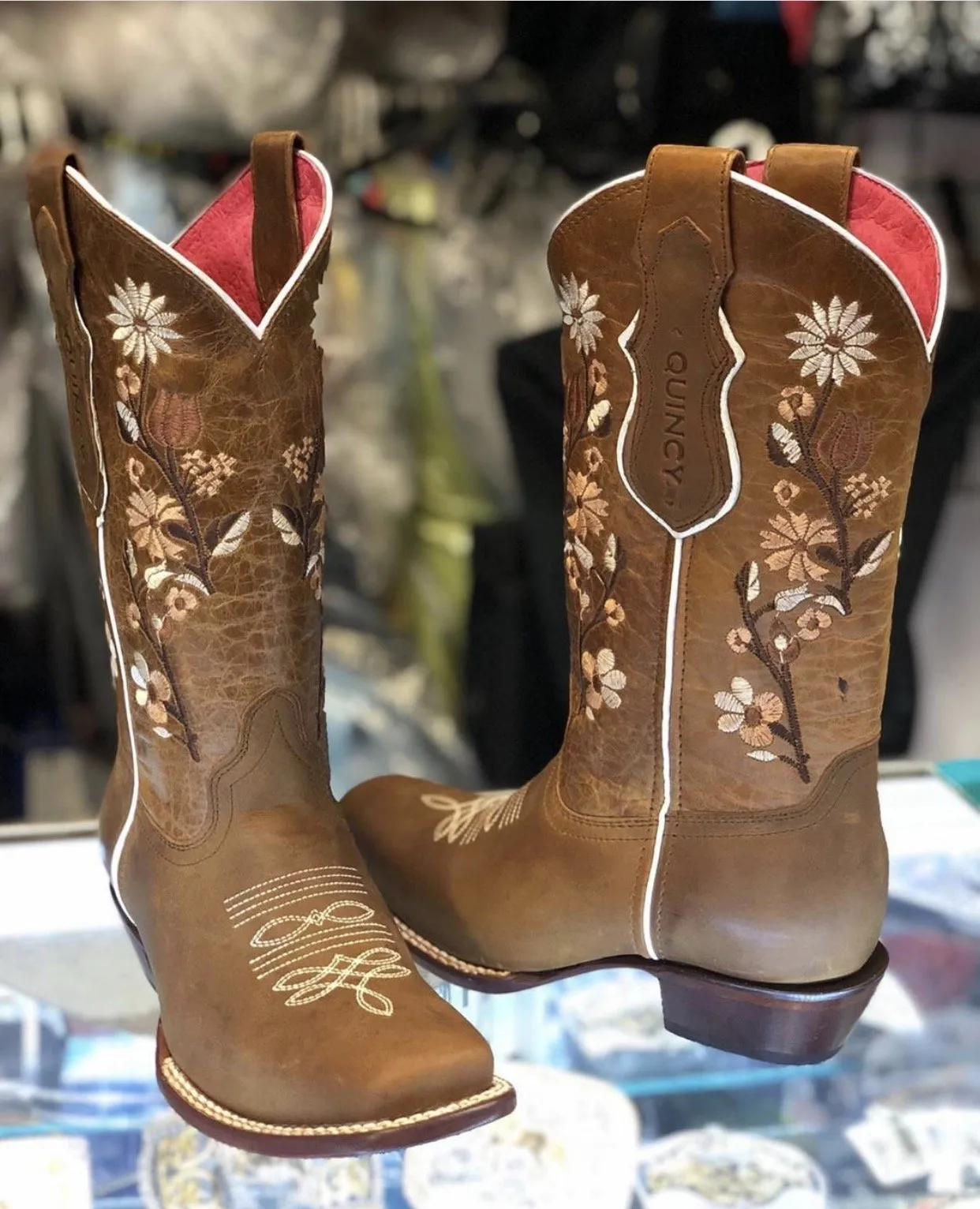 Volcano Leather Square Toe Boot in Honey w/ Flowers